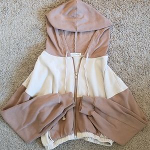 Hooded Cropped Sweatjacket with Drawstrings and Front Pocket